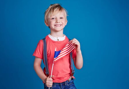 Little boy with USA flagの写真素材