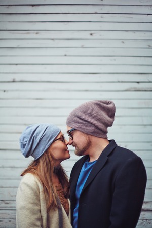 Romantic couple enjoying togetherness outdoorsの写真素材