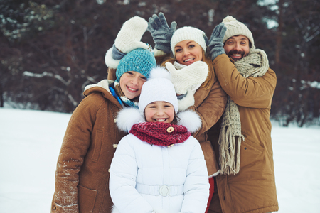 Happy family spending time together outdoorsの写真素材