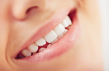 Close-up of female smile with white teethの写真素材