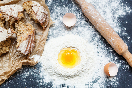 Close-up of ingredients for breadの写真素材