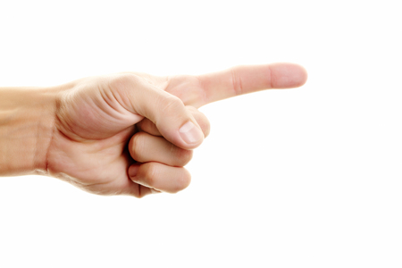 CLose-up of index finger pointing rightの写真素材