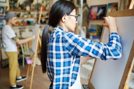 Modern students of art school drawing sketch with pencilの写真素材