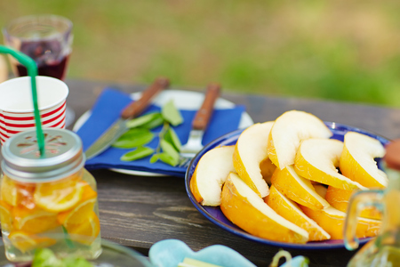 Slices of fresh melon on plateの写真素材