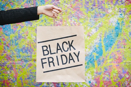 Seasonal sale announced on paperbagの写真素材