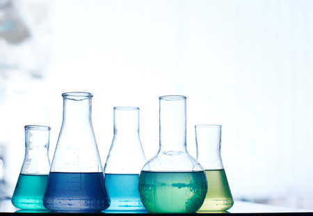 Group of glass tubes with liquids
