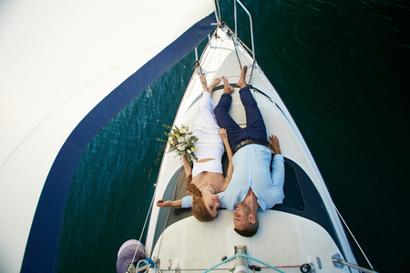 Relaxing on yachtの写真素材