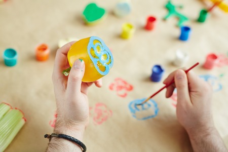 Adult stamping with food