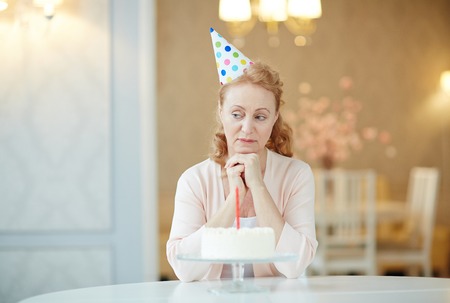 Portrait of Lonely Woman on Birthdayの写真素材