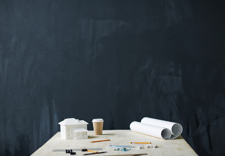 Blackboard Background with Architects Table