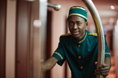 Pushing baggage cartの写真素材