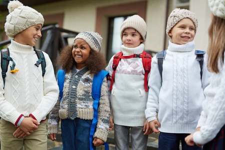 Talking school friendsの写真素材