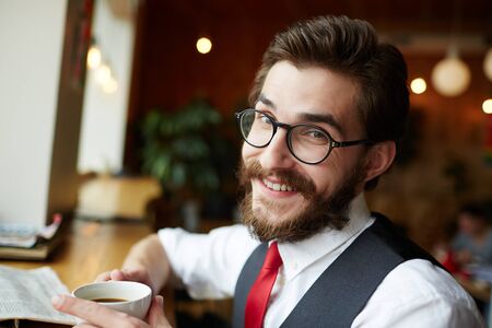 Man in cafeの写真素材