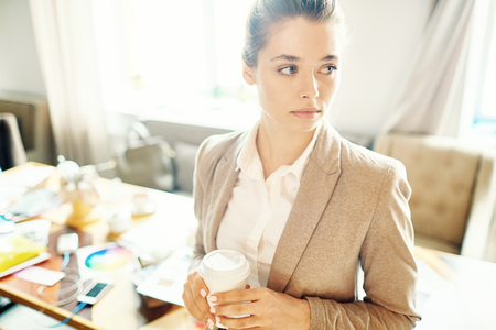 Portrait of Pensive White collar Workerの写真素材