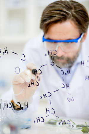 Bearded Scientist Wrapped up in Workの写真素材