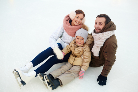 Family on snowの写真素材