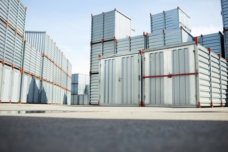Metallic containers with closed doors that can be used as storage areasの写真素材