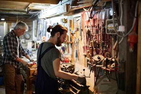 Woodworking in workshopの写真素材