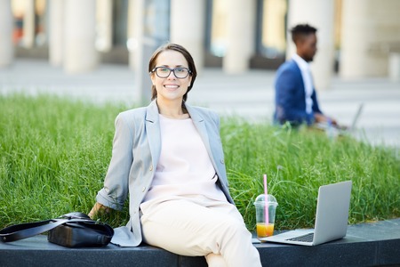 Relaxed lady at breakの写真素材