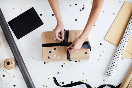 Woman Wrapping Presentの写真素材