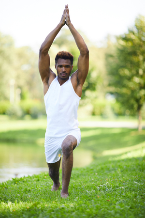 Strengthening body with yoga exerciseの写真素材