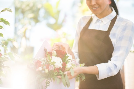 Preparing flowers for sellingの写真素材