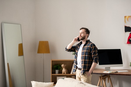 Calling at homeの写真素材