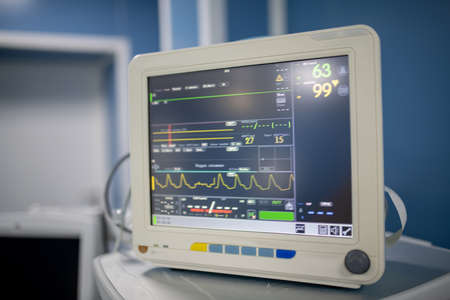 Display of electronic medical equipment showing data of patient during operationの写真素材