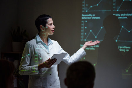 Female Scientist Pointing at Data