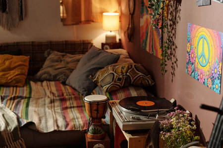 Celebrating Bohemian Interior Design with Vinyl Recordsの写真素材