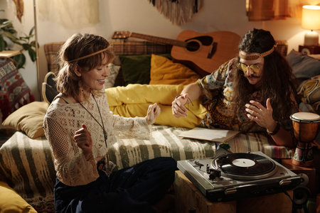 Enjoying Music In a Cozy Bohemian Living Room Setting