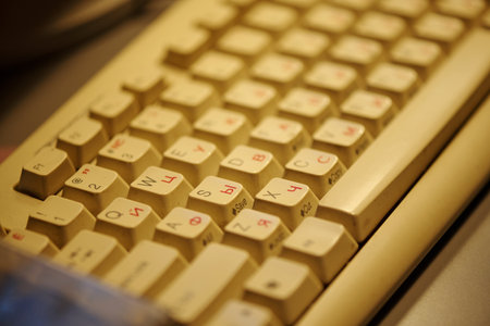 Vintage keyboard featuring Cyrillic letters with a nostalgic feel Capturing details of worn-out keys...