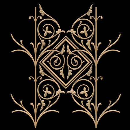 3d illustration of golden floral ornamentの写真素材