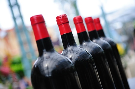 A row of wine bottlesの写真素材