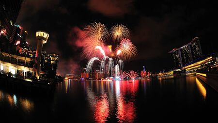 Fireworks display during National Day Parade Singapore 2011 Combined Rehearsal on July 02, 2011 in Singaporeのeditorial素材