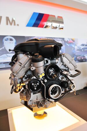 Engine of a BMW M car at Munich Automobiles BMW Service Centre Open House on May 21, 2011 in...