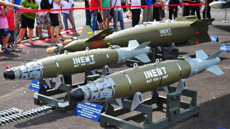 Inert Laser Joint Direct Attack Munition (JDAM) bombs on display at Republic of Singapore Air Force...