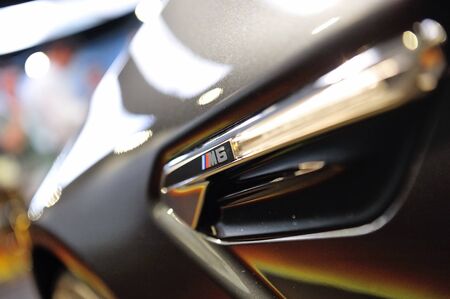 Side gill and M6 badge on a BMW M6 Convertible at its Preview at Singapore Yacht Show April 28, 2012 in Singaporeのeditorial素材