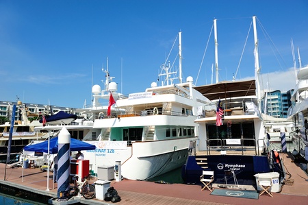 Luxury yachts exhibiting at Singapore Yacht Show April 28, 2012 in Singaporeのeditorial素材