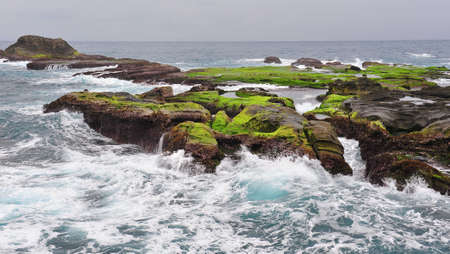 Shi Ti Ping rock formation and potholes formed from erosion, a famous tourist destination in Taitung, Taiwanの写真素材