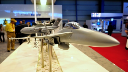 Boeing F18 model on display at Singapore Airshow February 03, 2010 in Singapore