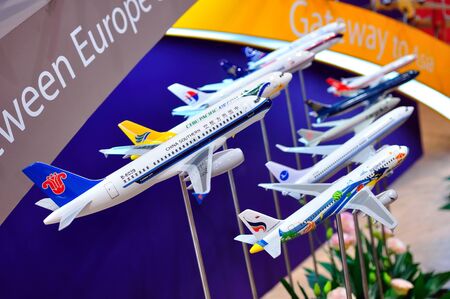 Variety of aircraft models at Singapore Airshow February 03, 2010 in Singaporeのeditorial素材