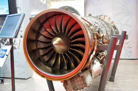 Model of jet engine at Singapore Airshow February 03, 2010 in Singapore