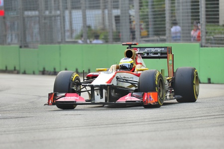 Pedro de la Rosa driving his HRT car during 2012 Formula 1 Singtel Singapore Grand Prix on September...