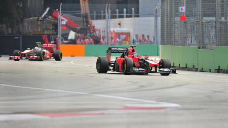 Charles Pic racing in his HRT car during 2012 Formula 1 Singtel Singapore Grand Prix on September...