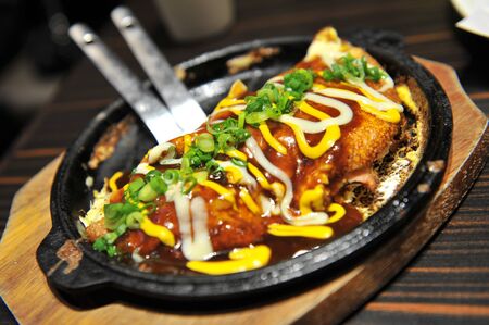 Japanese hot plate omelet riceの写真素材