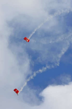 The Red Lions parachuting during Singapore National Day Parade 2010 August 09, 2010 in Singapore