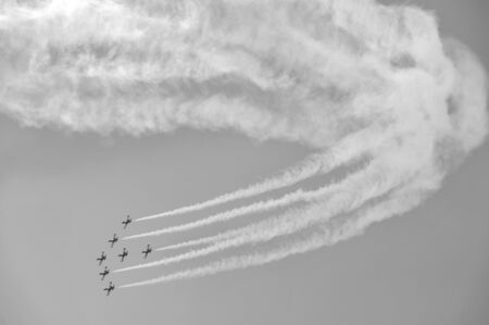 Neat aerobatics formations by Breitling Jet Team at Sentosa Siloso Beach March 9, 2013 in Singaporeのeditorial素材