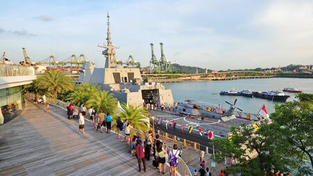 Republic of Singapore Navy RSS Intrepid formidable-class frigate and its Sikorsky S-70b naval helicopter at Navy Open House at Vivocity March 16, 2013 in Singaporeのeditorial素材