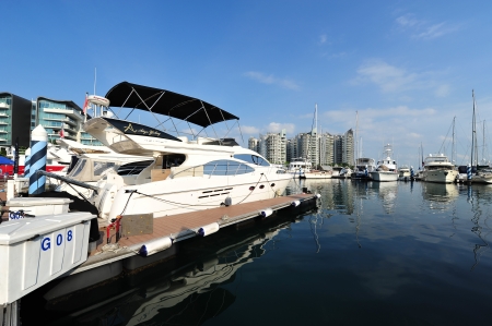 Azimut luxury yacht on display at the Singapore Yacht Show 2013 at One Degree 15 Marina Club, Sentosa Cove April 20, 2013 in Singaporeのeditorial素材